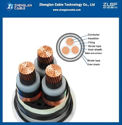 Cabo de energia blindado subterrâneo com armadura de fio de aço, isolação xlpe 8.7/15kv YJV32 3x150mm2 IEC 60502-2
