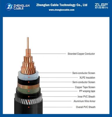 Cabo de energia subterrâneo 19/33kV, com tela de fios de cobre + armadura de fios de alumínio, unipolar 1x500mm2, IEC 60502-2